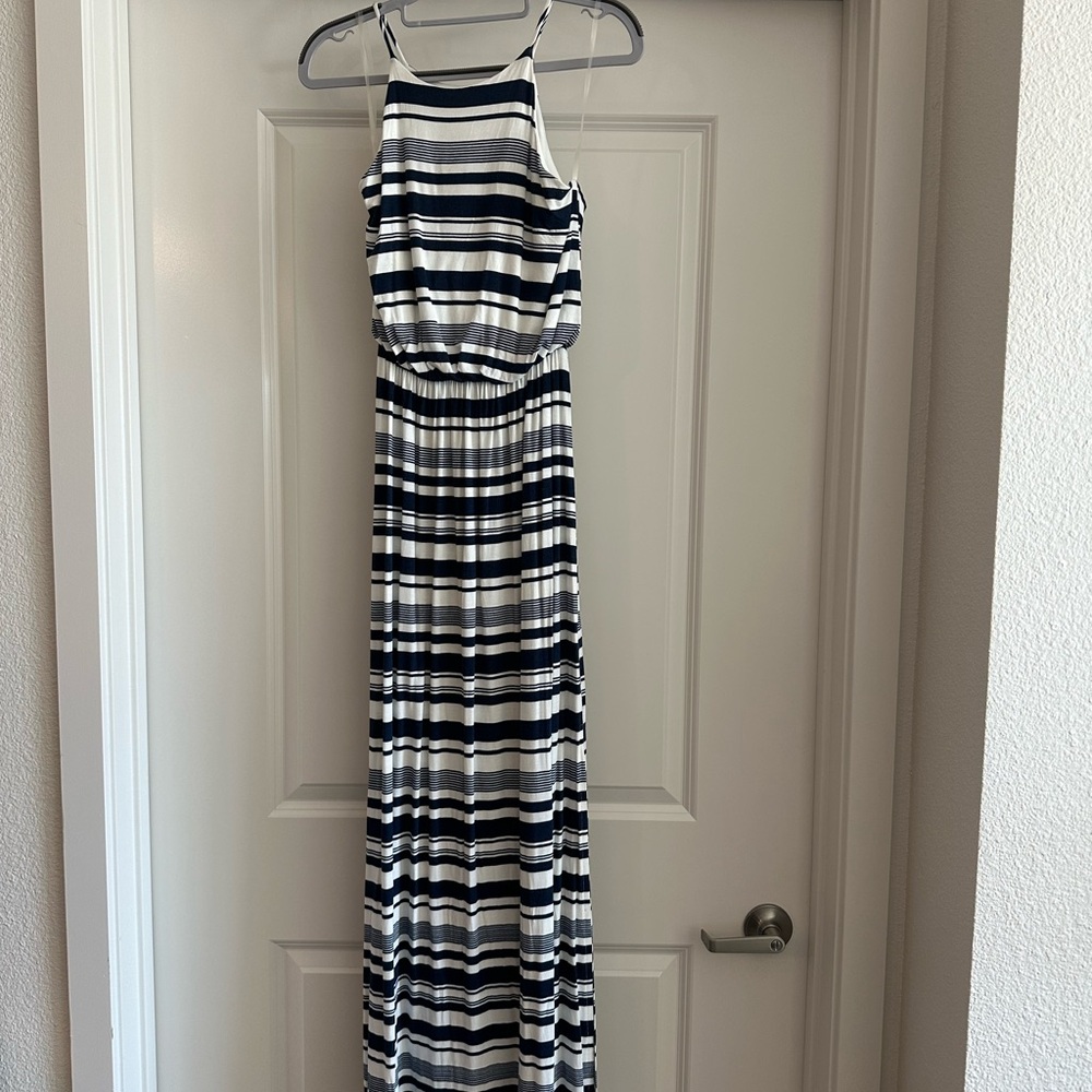 Striped Maxi Dress - Navy and White